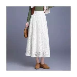 쉬폰 스커트 여성 시폰 레이스 밴딩 가을 겨울 A라인 하이웨스트 플리츠 롱 admr4