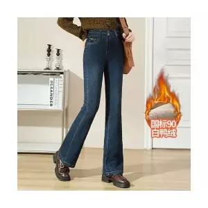 부츠컷 와이드핏 여성 청바지 스판 데님 패딩 바지 밴딩 하이웨스트 겨울 따뜻한 오리털 캐주얼 나팔 admr4