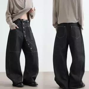 [하프클럽/다잇템]여자 빅사이즈 플라이 진 단추 넓은 팬츠