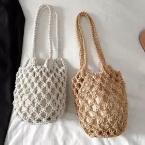 원통형 그물 토트 숄더백 면가방 핸드백 휴양지 패션 WEC9096
