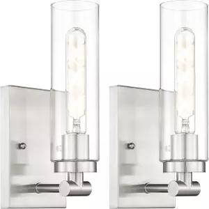 에막 모던 월 조명 투명 유리 그늘이 있는 브러시드 니켈 스콘스 욕실 거울 거실 침실 갤러리