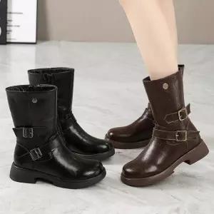 엘럽 여자 워커힐 추동 빈티지 가죽 워커 뒷지퍼 라운드 미들 라이더 부츠 원템4