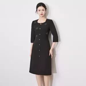 여자원피스 원피스 봄 네크라인 슬림 세련된 고급스럽고 스터드 장식 심쿵마켓