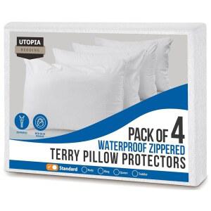 지퍼 표준 사이즈, 테리 베개 커버, 침대 벌레 및 먼지 진드기 방지 케이스가 포함된 방수 보호기 4종 유토피아 침구 세트