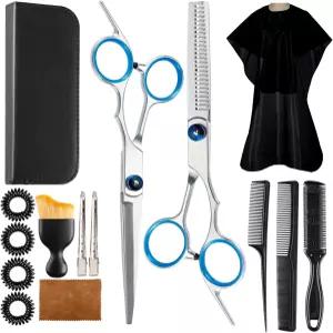 15개 헤어 커팅 가위 전문가 커팅용 얇은 스테인리스 스틸 이발 여성용 롱노이프 헤어컷 키트 남성용
