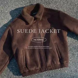 [핫핑](센텀시티점)[안감전체털/고퀄] 모노츠 카라넥 스웨이드 오버핏 무스탕 양털 퍼안감 블루종 자켓 ...