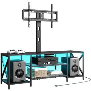 마운트 및 전원 콘센트가 있는 후브로 TV 스탠드, 스위블 마운트가 LED 엔터테인먼트 센터, 32/45/55/60/65/70/75인치 TV, 3단 수납장이 캐비닛, 거실, 침실, 검은색 BB46UDDS01