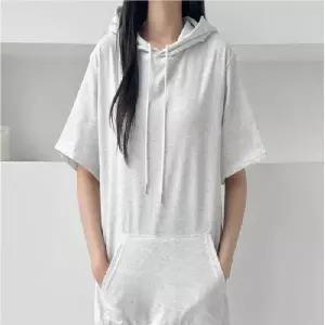 반팔후드티셔츠 남녀공용 스포티 스타일 베이직 앞주머니 후드 반팔 티셔츠
