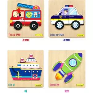 소근육발달 예쁜컬러 탈것 원목 퍼즐 4p 수놀이 도형탐구 창의력발달 입체학습