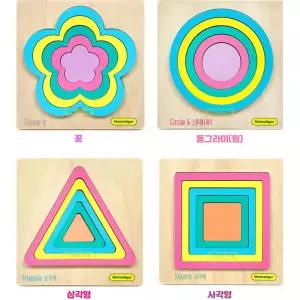 두뇌발달 색깔 모양x크기 원목 도형퍼즐 4p 사물인지발달 IQ향상 입체감각발달
