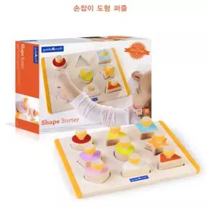 소근육발달 알록달록 원목 손잡이 도형퍼즐 도형구분 어린이집용 입체도형학습