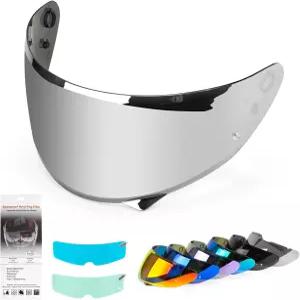 HJ-34P 틴티드 C10 헬멧 바이저를 김서림 방지 필름 자외선 차단 핀락 페이스 쉴드(딥 실버)로 교체하는
