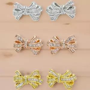 [하프클럽/]여성용 미니 큐빅 리본 디자인 은침 스터드 귀걸이