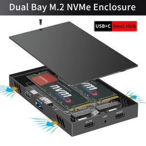 M.2 NVMe 듀얼 베이 SSD 도킹 스테이션 10gbps  c USB 허브 오프라인 복제 하드 디스크 복사기 인클로저 us