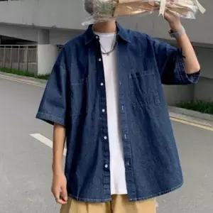 데일리 캐주얼 남녀 반팔 데님 셔츠 오버핏 청남방