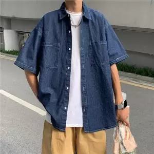 남성용 데일리 반팔 데님 셔츠 2컬러 청남방 여름용