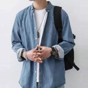 [셀러에이드]남성용 루즈핏 데님 셔츠 봄가을 데일리 아우터 청남방