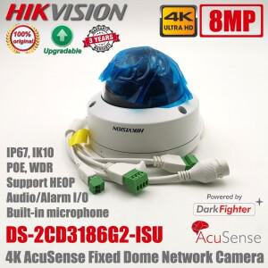 Hikvision 내장 마이크 다크 파이터 AcuSense 네트워크 돔 카메라, DS-2CD3186G2-ISU 8MP 4K HEOP POE IR I