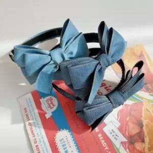 핸드메이드 빅 레트로 더블보우 리본 데님 헤어밴드 WF0D3EE