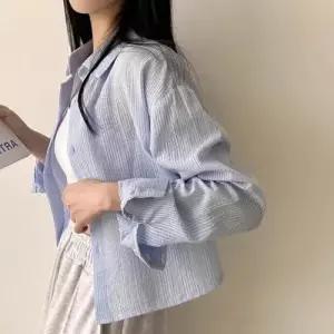 여자 여름 세미크롭 스트라이프 셔츠 카라 남방 5컬러 WEF1089