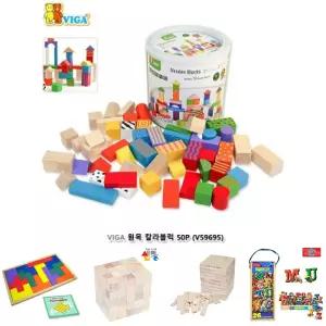 비가(VIGA) 원목칼라블럭50P (V59695)/우드블록/어린이날/선물/장난감/교구/소근육발달/나무블럭/쌓기놀이