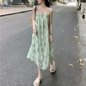 시폰원피스 휴양지원피스 주름 끈나시원피스 비치 WFLMTBP