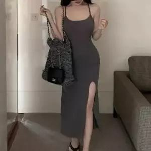 민소매롱원피스 트임 스트링조절 골지롱원피스 끈 WFLMTXT