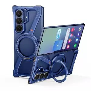 OATSBASF 삼성 갤럭시 Z 폴드 7용 미니멀리스트 폰 케이스, 360° 회전 킥스탠드 알루미늄 메탈 프레임리스