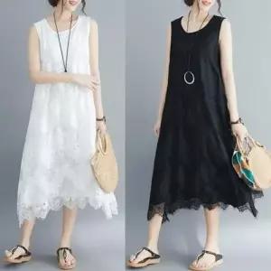 A라인 나시원피스 시스루 레이스나시 휴양지바캉 WFLMUZA