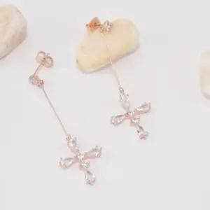 십자형 큐빅 롱 드롭 귀걸이(92.5실버침 로즈골드)