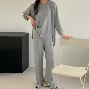 여성 봄 가을 언발 긴팔 롱 티셔츠 밴딩 바지 세트 츄리닝 트레이닝 투피스 셋업 PST0474S 빅사이즈 루즈핏