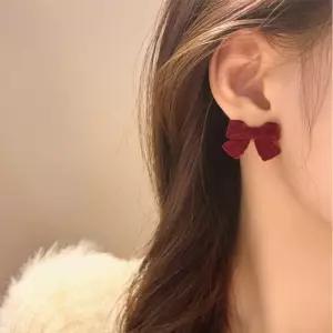 포인트 벨벳 리본 은침 귀걸이 이어링 S925