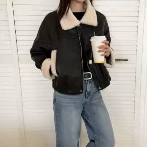 여자 카라넥 보아털 가죽 페이크 라이닝 무스탕 자켓