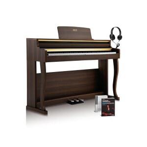 AKLOT 업라이트 디지털 피아노 액션 스티커, USB-MIDI, 앰비언트 AUR-LS02가 스피커, 25W 레슨북, 등급 라이트, 해머 듀얼 헤드폰, 초보자 88키 페달, 장착된 키보드: 키보드 가중 트리플