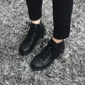 [디아슈즈]로드 국산 레이스업 통굽 숏 키높이 여성워커 5cm