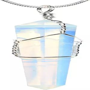 Zenergy 젬스 충전 복사 오팔라이트 펜던트 목걸이 + 20인치 스테인리스 스틸 뱀 체인 및 셀레나이트 심장