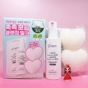 1+1 메이크프렘 클렌징 밀크 200ml + 리필 200ml + 하트곤약스펀지 2개