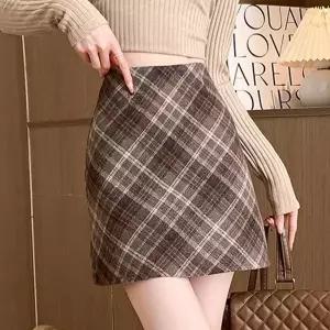 가을 데이트 룩 체크 모직 미니 스커트 숏 치마 여성