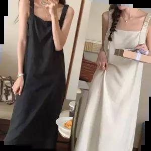 멜빵원피스 데일리 베이직 블랙 아이보리 뷔스티에 멜빵 롱원피스