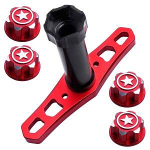 트랙사스 X-Maxx E-Revo E-Maxx 서밋 몬스터 트럭 RC 타이어용 휠 헥스 렌치 도구가 포함된 HobbyPark 17mm 헥스 휠 너트 어댑터(레드 너트 포함)