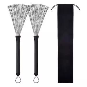 (색상 블랙 세트)세트 스틸 브러시 청소 파우치 포함 드럼 스틱 브러쉬