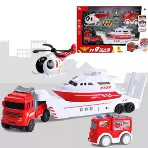 유아 소방차 헬리콥터 보트 견인 트레일러 세트 장난감 어린이 남자아이선물 아기