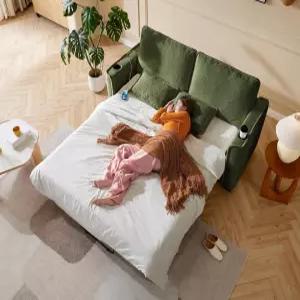 뮤웬 메모리 폼 매트리스 이중 레이어 쿠션 탈착식 부클 커버 2in1 컨버터블 침대 러브시트 소파 거실 RV