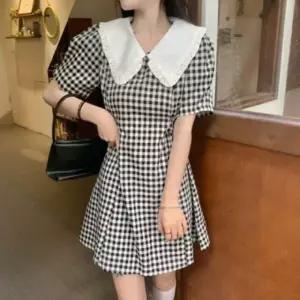 xmfl-2 여성 여름 원피스 데이룩 체크 카라 러블리 하객룩