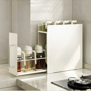 양념 하부장 정리 미디엄 선반 인출식 부엌 그리드 양념수납장 2단 슬라이딩 철제 화이트