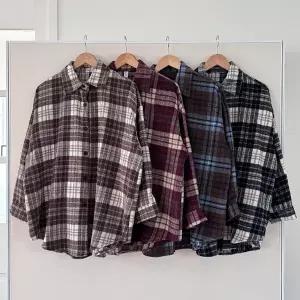 [다잇템] 여성 격자 큰사이즈 남방 빅사이즈 언발란스 FW 셔켓