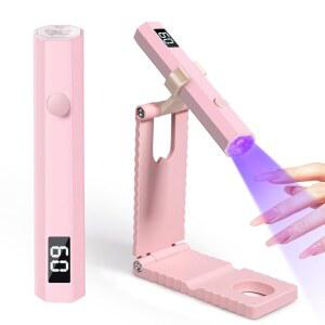 스탠드가 있는 젤 네일용 크로포 미니 핸드헬드 UV 라이트, 2 타이머가 휴대용 충전식 네일 램프, 가정용 라인스톤 장식용 플래시 큐어 DIY, 여행용