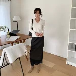 [다잇템] 여성 중간 트임 편한 잔주름 코디 롱 스커트_24095196_588872