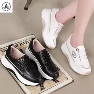 [애슬릿] 여성 스니커즈 키높이 큐빅 치어리더 가죽 발 편한