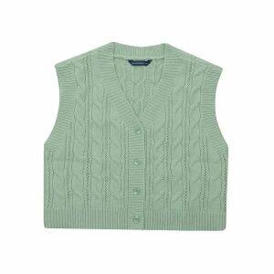 [보리보리/오션스카이]여아 단추 케이블 니트조끼